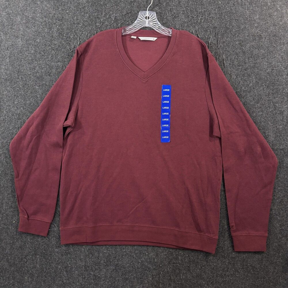 Cutter & Buck Sweater Men's Large Burgundy Pima Cotton V Neck Knit Pullover